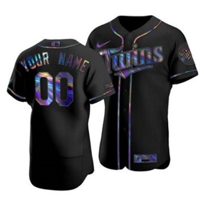 Minnesota Twins Custom Men's Nike Iridescent Holographic Collection MLB Jersey Black